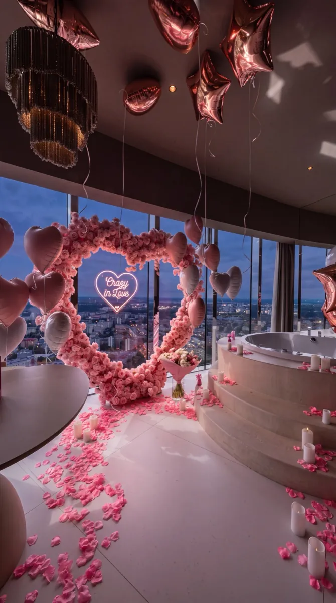 Pakiet VIP Pink Dream - różowe serce z róż i neon Crazy in Love